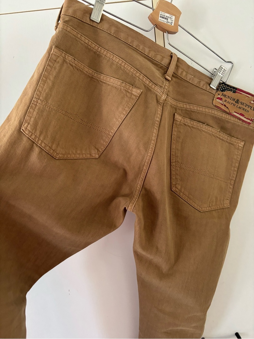 Retired Ralph Lauren Denim & Supply Slim Fit Tan Jeans Men 34x34 USA Flag - Picture 13 of 16